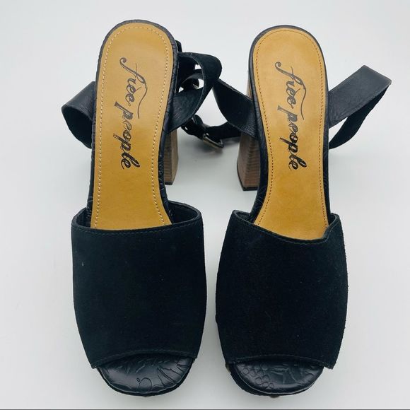 Free People Black Suede Peep Toe Platform Clog Sandals NWT, Size 7 - Picture 10 of 16